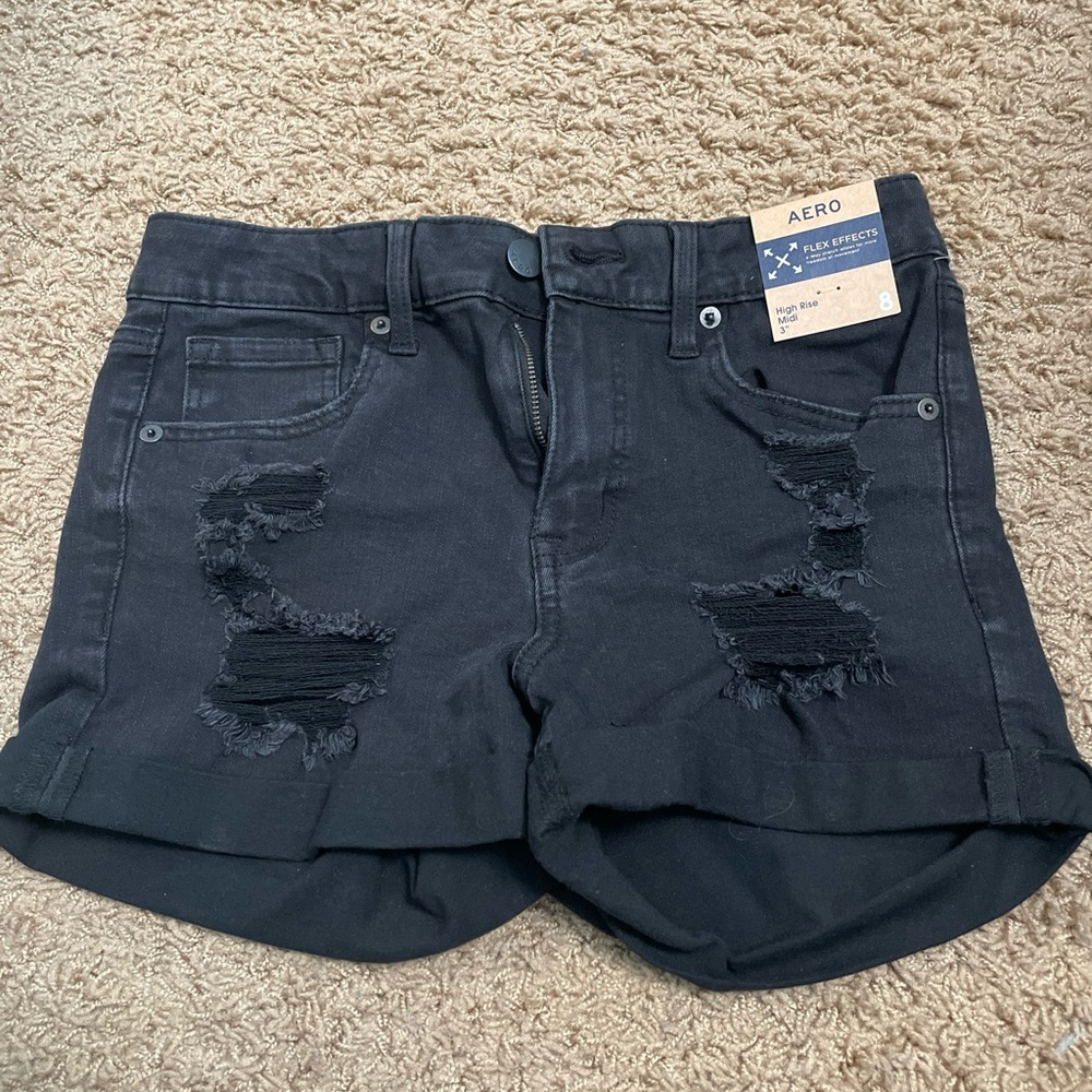 Aero High Rise MIDI Jean Shorts Womens